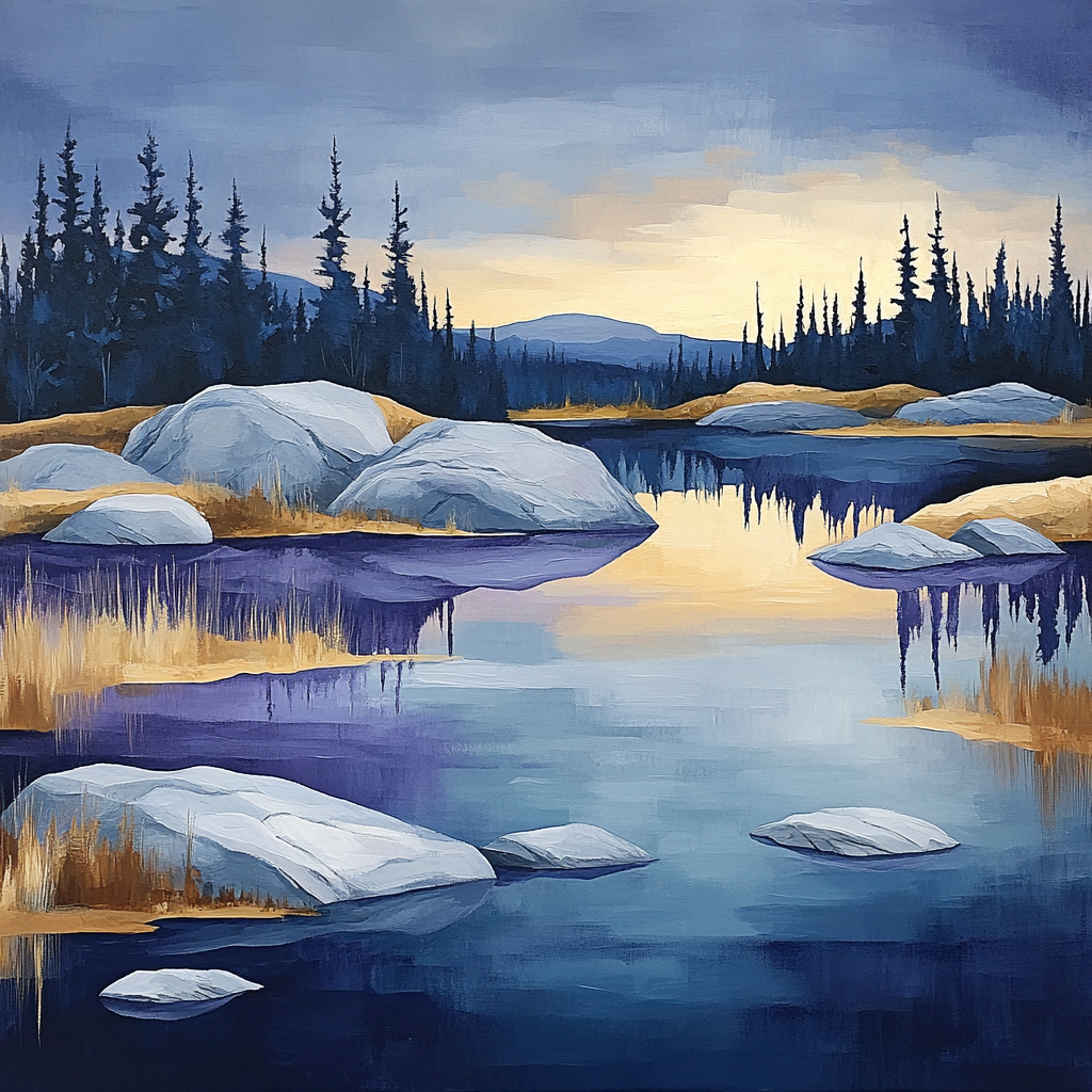 Franklin Carmichael Inspired Twilight Over Canadian Shield paint by color