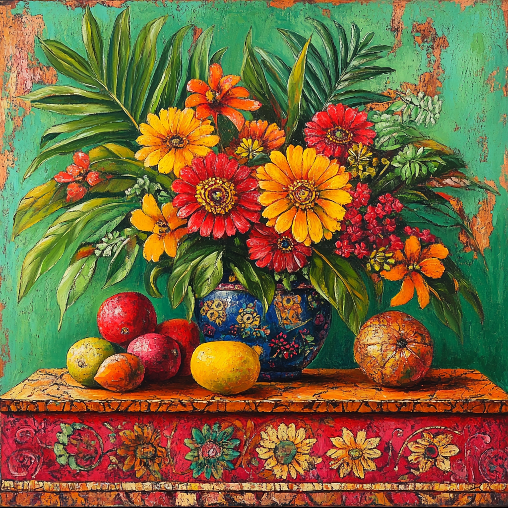 Frida Kahlo Inspired Tropical Still Life paint by color