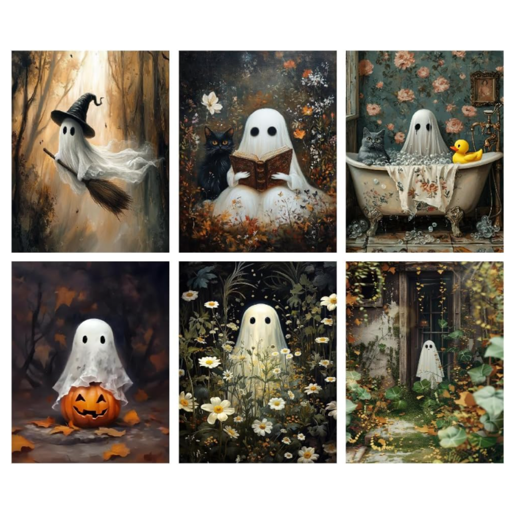 6 Pack Ghost Paint By Numbers Kit Halloween Canvas Art For Beginners