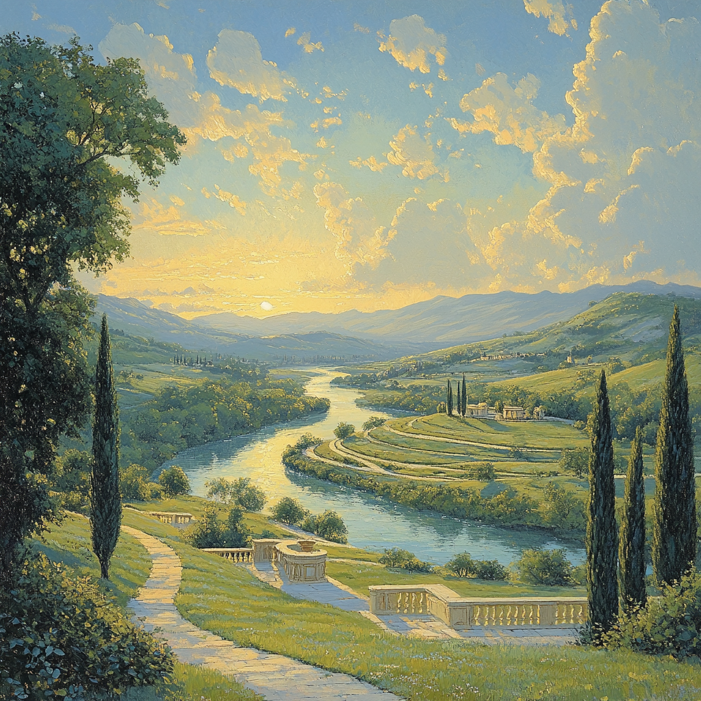 Raphael Inspired Harmonious Valley With Flowing River Number painting