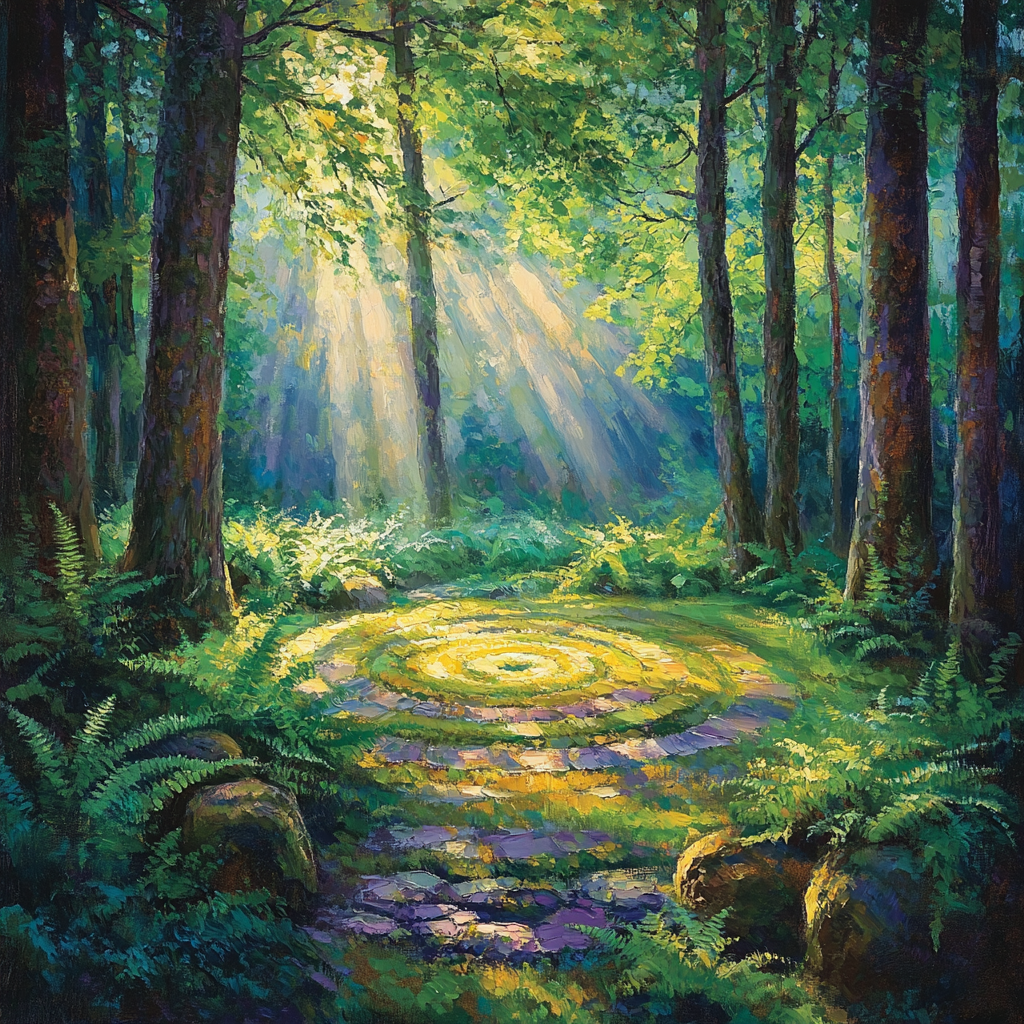 Emily Carr Inspired Mystical Forest Clearing With Filtered Sunlight Number painting