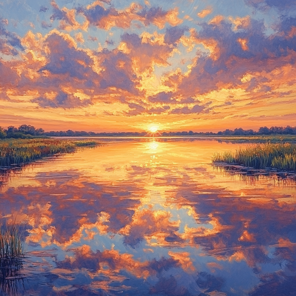 Monet Inspired Serene Sunset Over Water Paint by numbers art