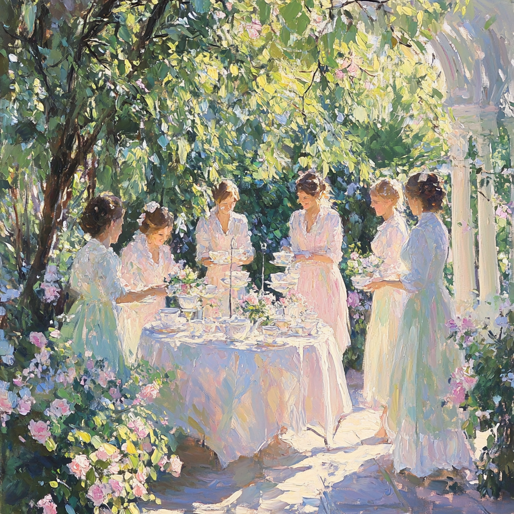 Mary Fairchild MacMonnies Low Inspired Garden Tea Party paint by color