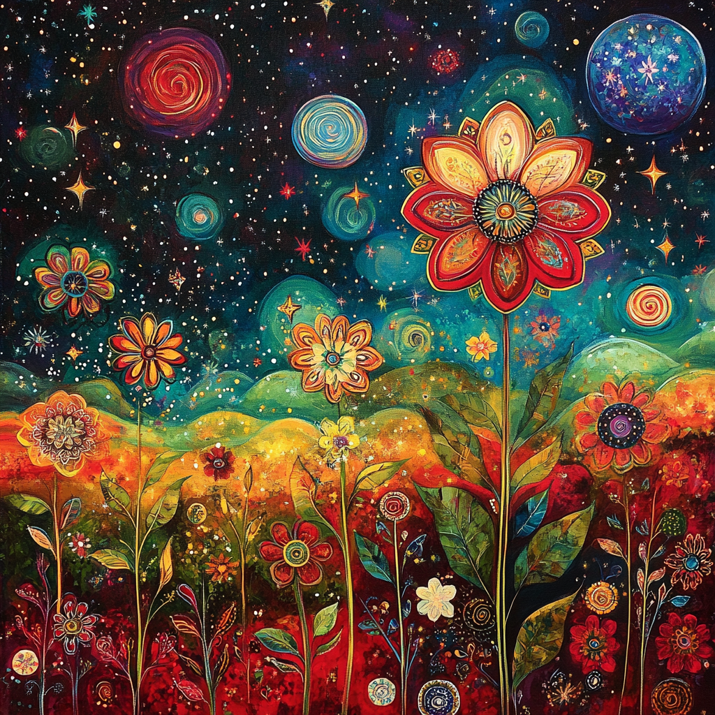 Frida Kahlo Inspired Cosmic Flora Symphony paint by color