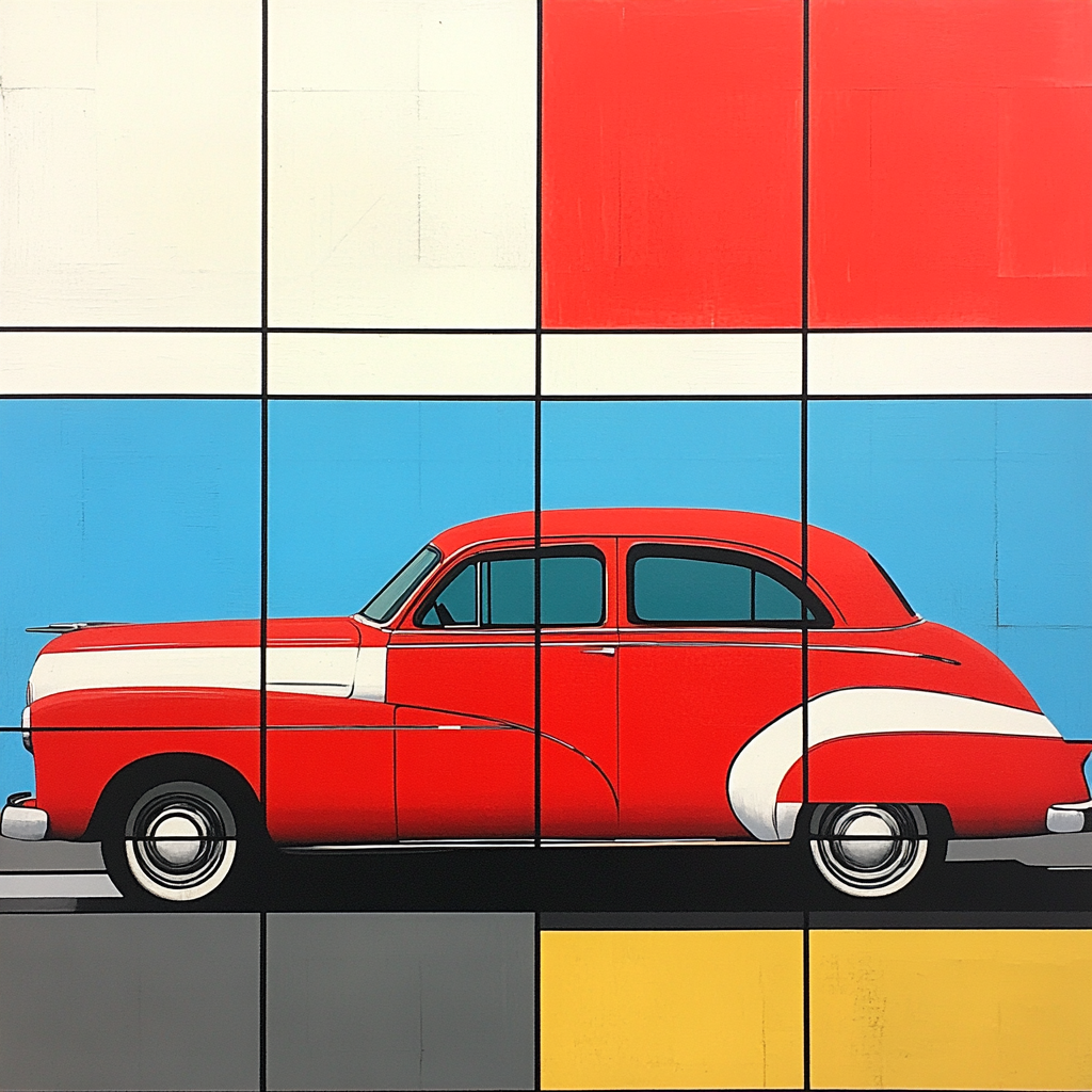 Piet Mondrian Inspired Vintage Car Numbered painting kits