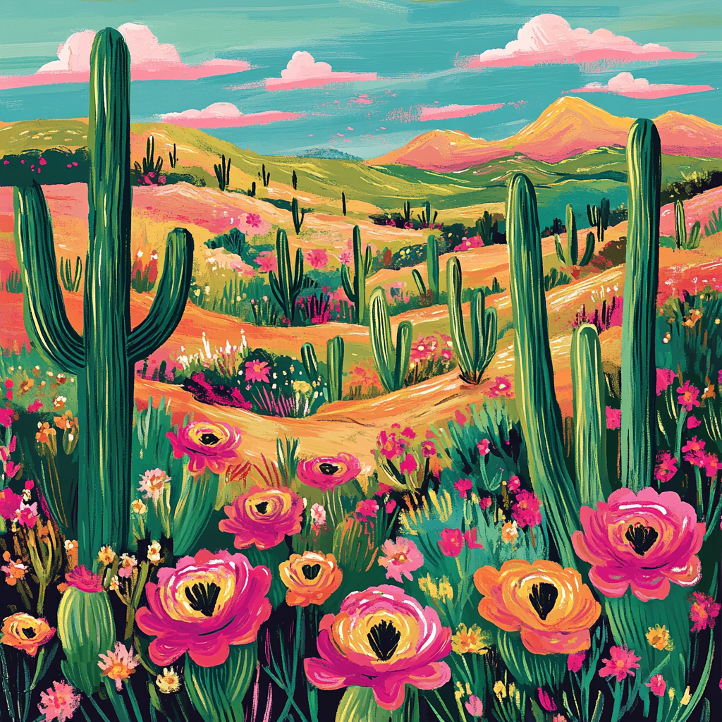 Frida Kahlo Inspired Desert Flowers paint by color