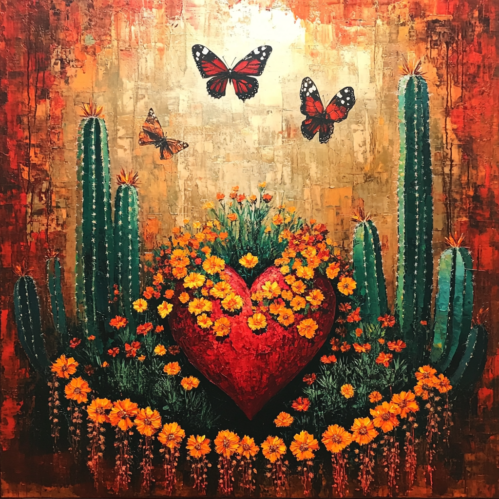 Frida Kahlo Inspired Heart Of Cacti Number painting