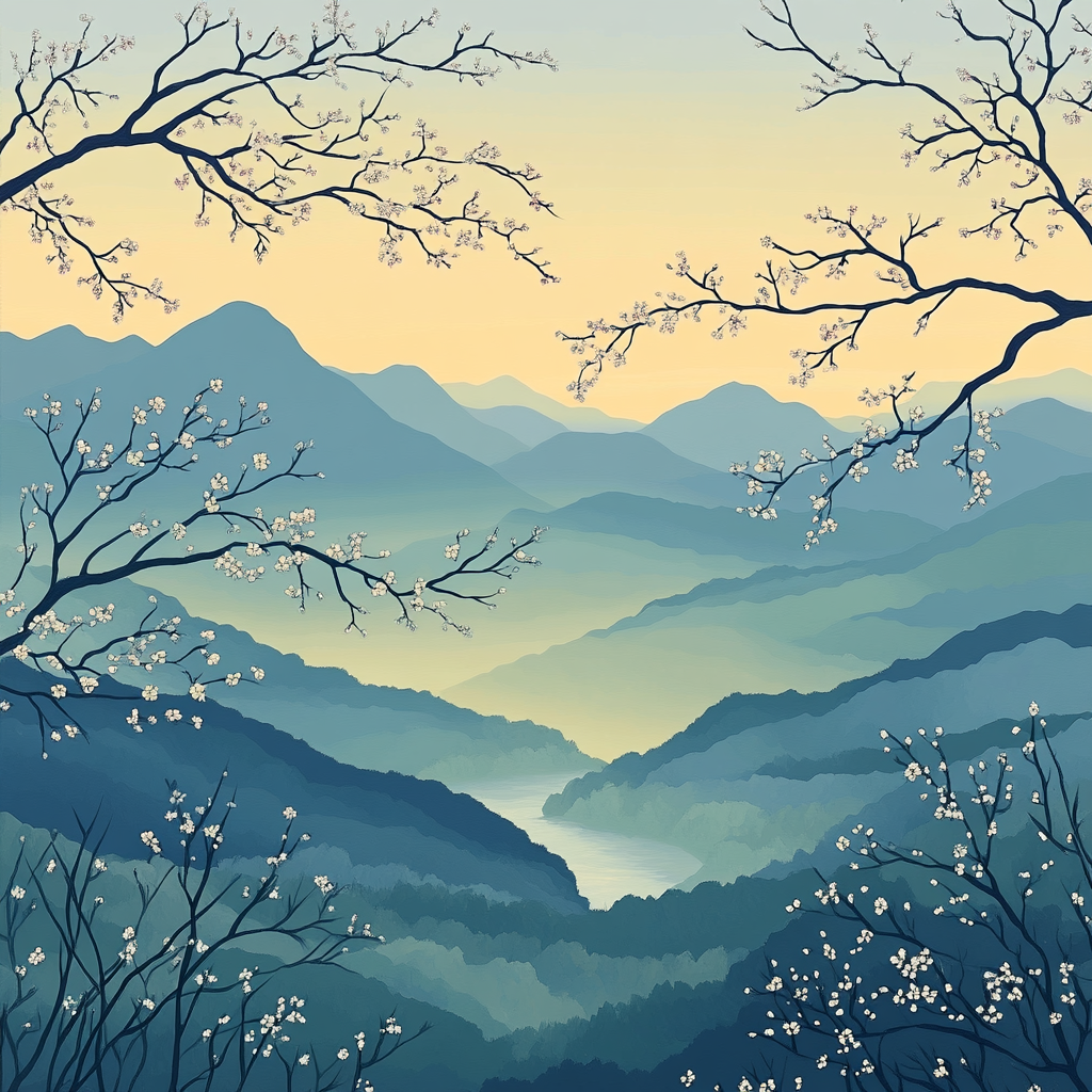 Hiroshige Inspired Misty Plum Blossom Dawn Numbered painting kits