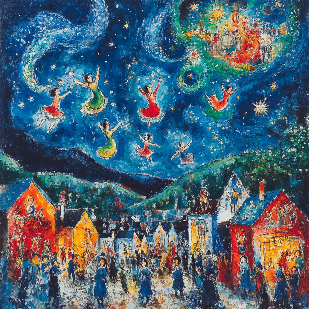 Marc Chagall Inspired Dreamlike Festival paint by color