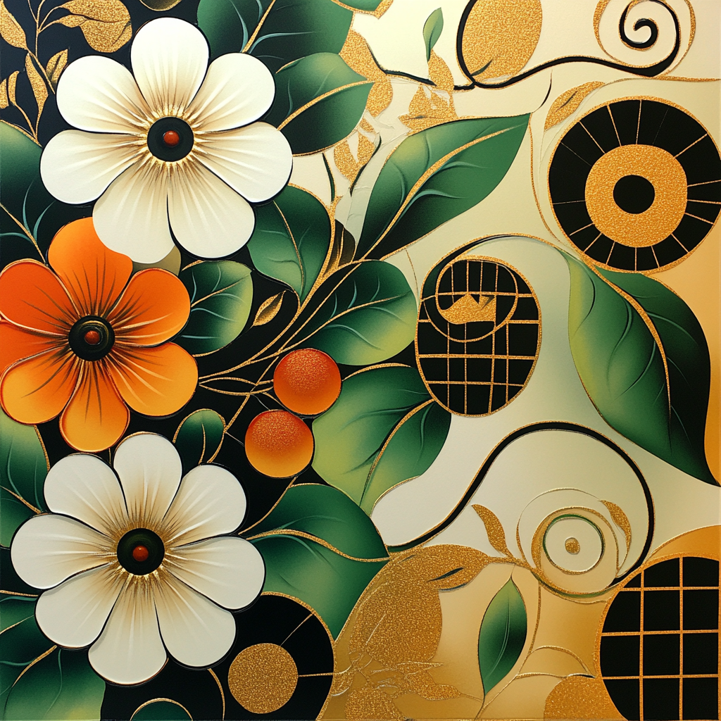Gustav Klimt Inspired Mosaic Meadow Of Blooms paint by color