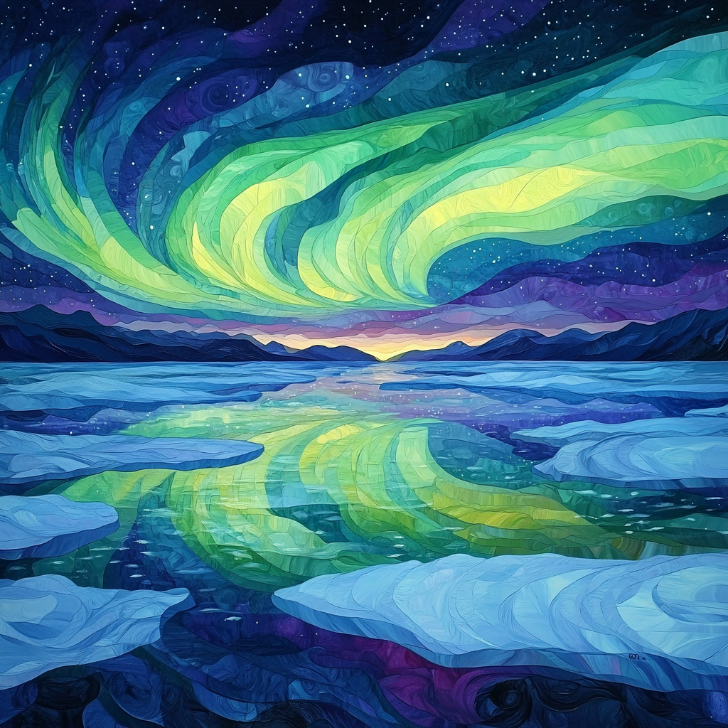 Frederick Varley Inspired Radiant Aurora Over Silent Frozen Lake paint by number