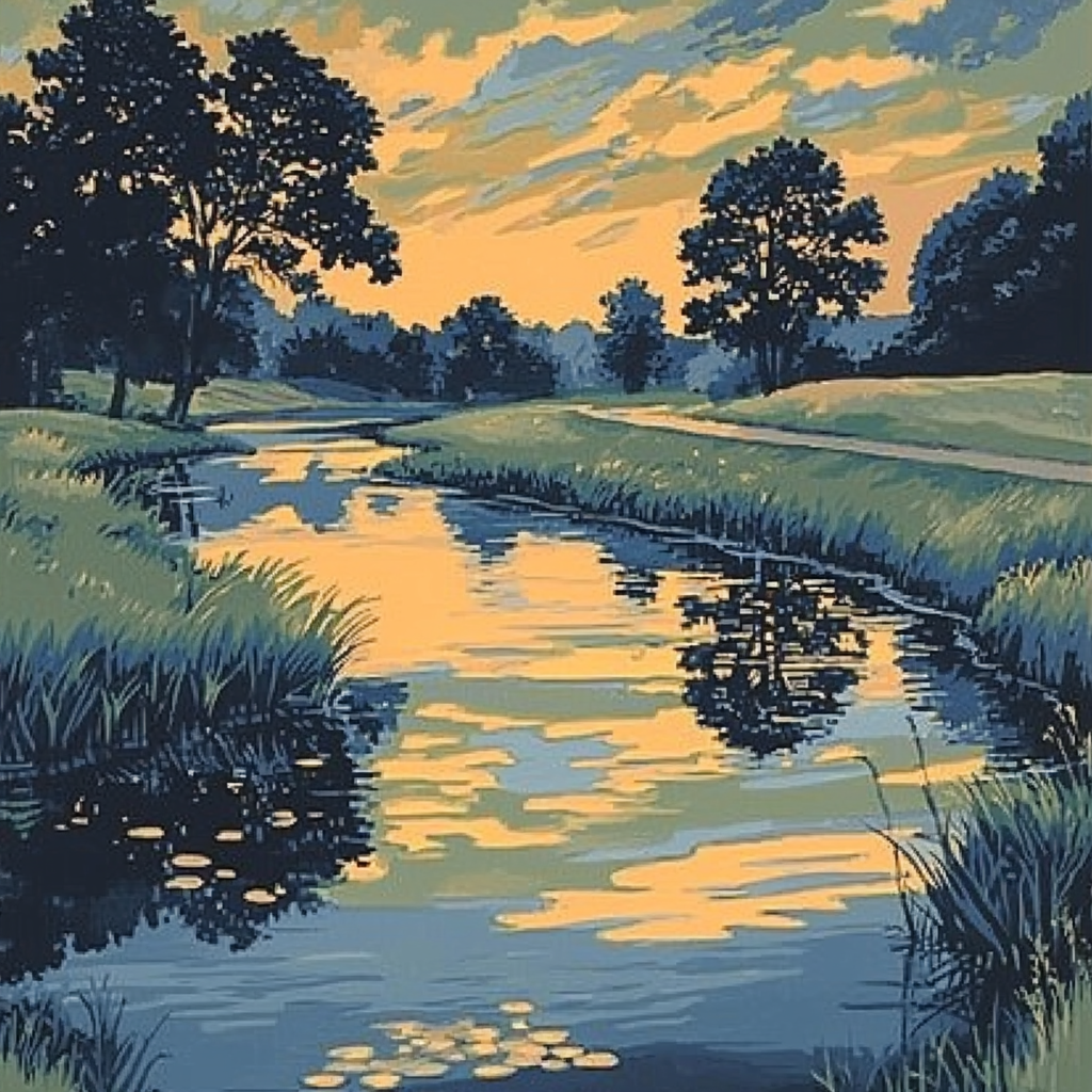 Utagawa Hiroshige Inspired Riverside Harmony At Dusk Paint By Numbers