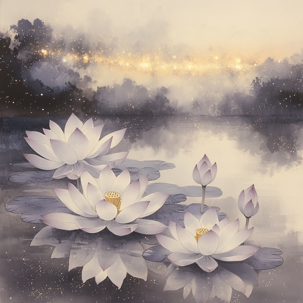 Zhao Mengfu Inspired Silent Lotus Galaxy paint by color