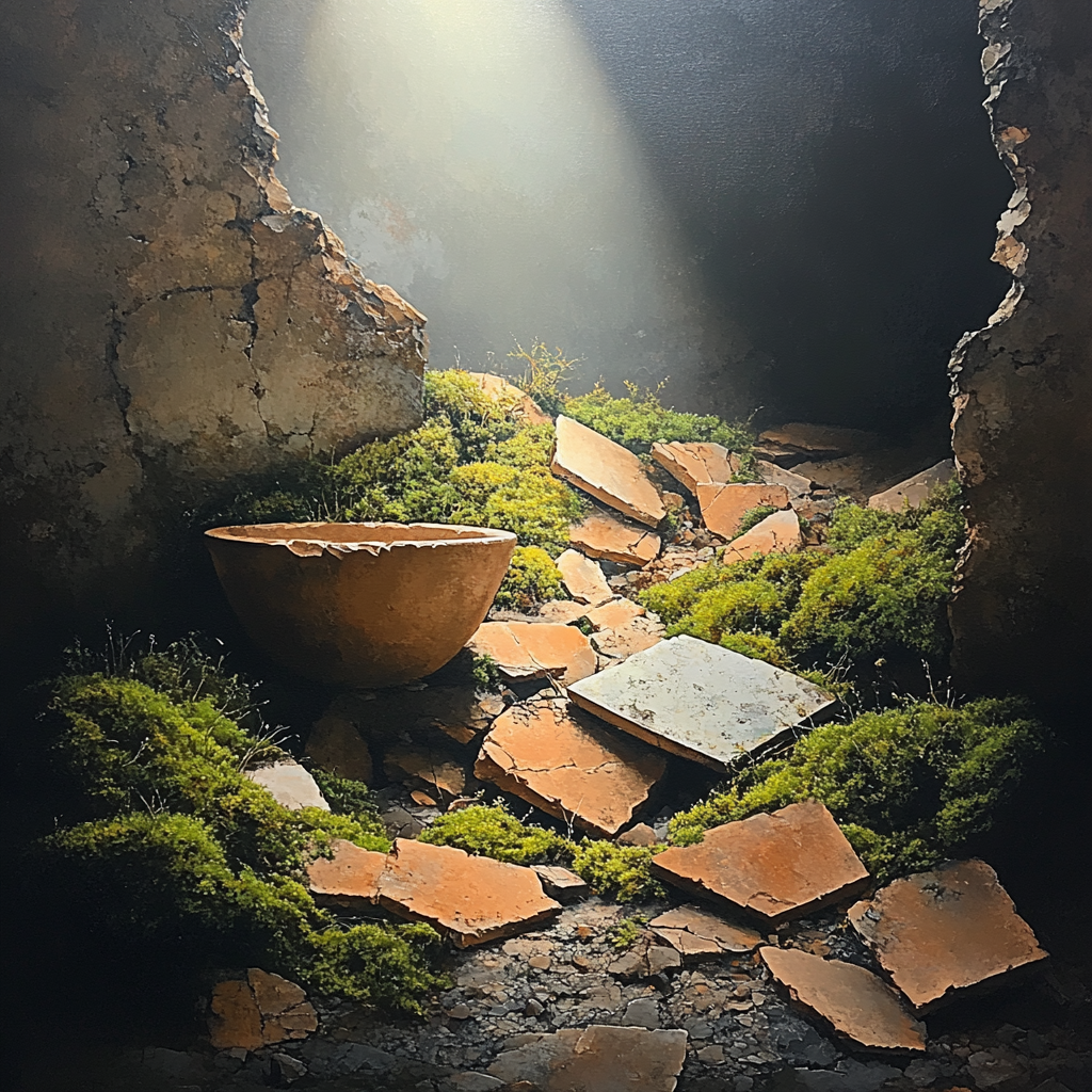 Caravaggio Inspired Cracked Clay And Moss Number painting