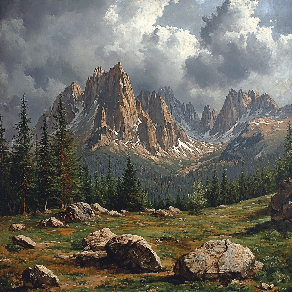 Gustave Courbet Inspired Rugged Mountain Landscape paint by color