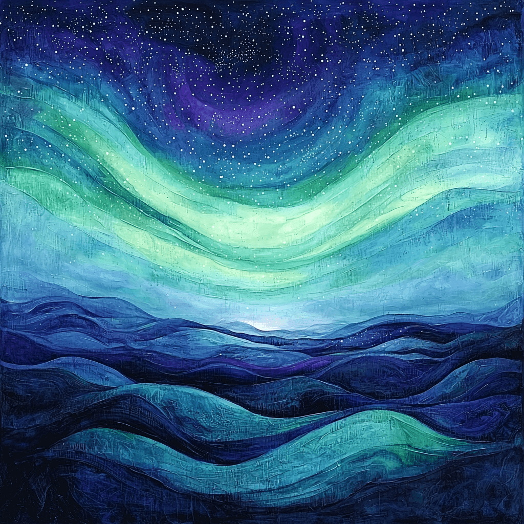 Edvard Munch Inspired Cosmic Aurora Wonder Number Painting