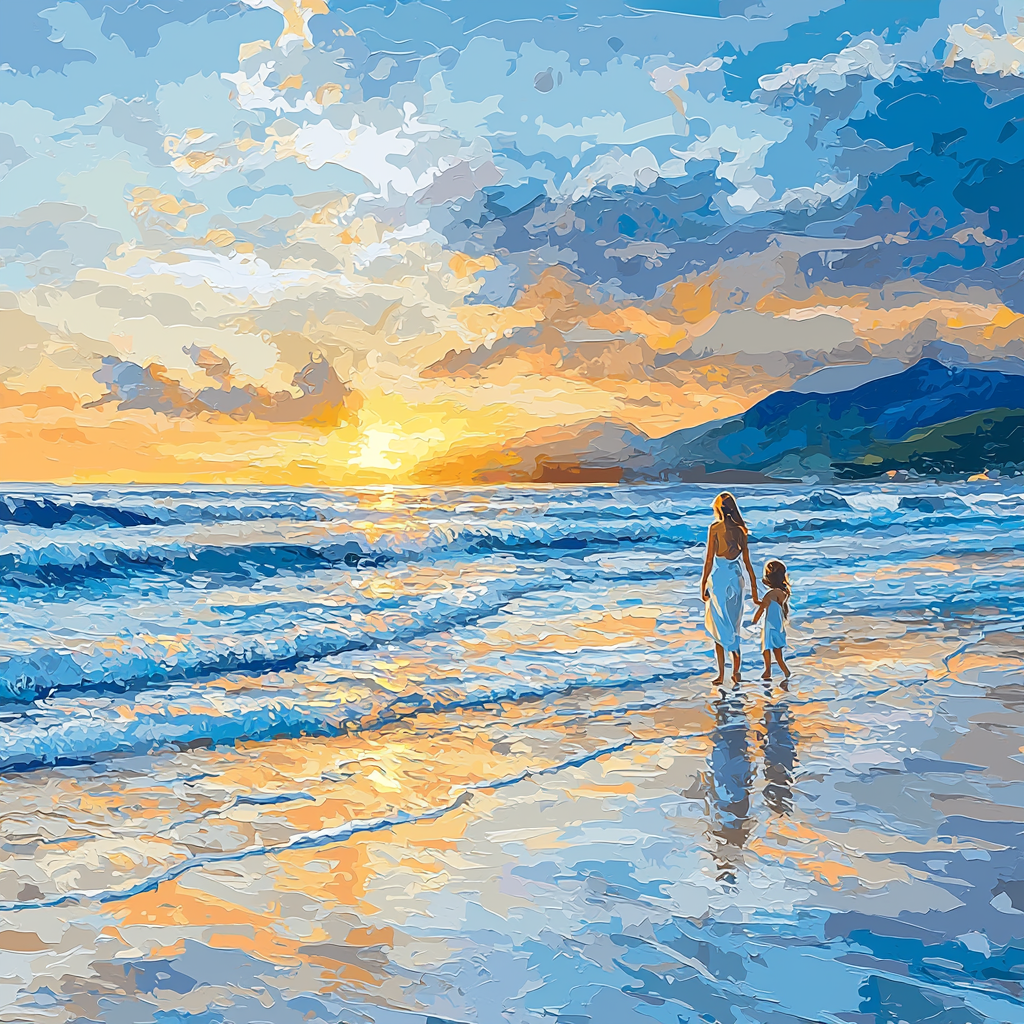 Seaside Stroll With Mom Paint By Numbers