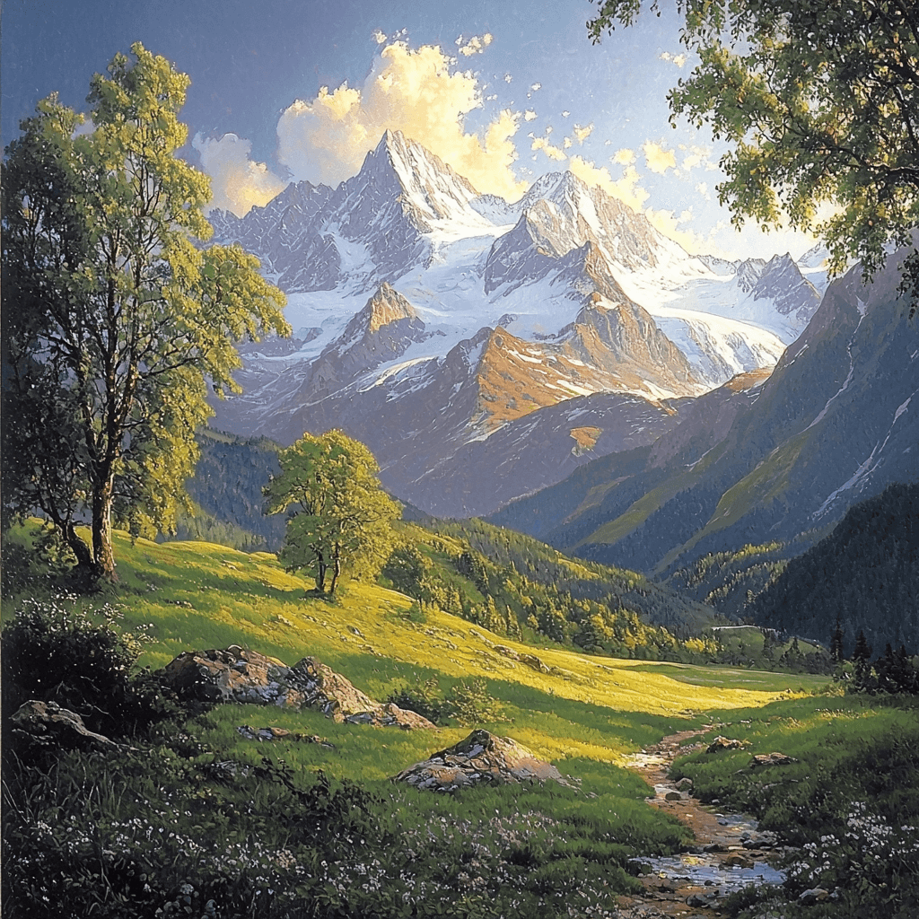 Albert Bierstadt Inspired Ethereal Snow-Capped Peaks Paint By Numbers Art