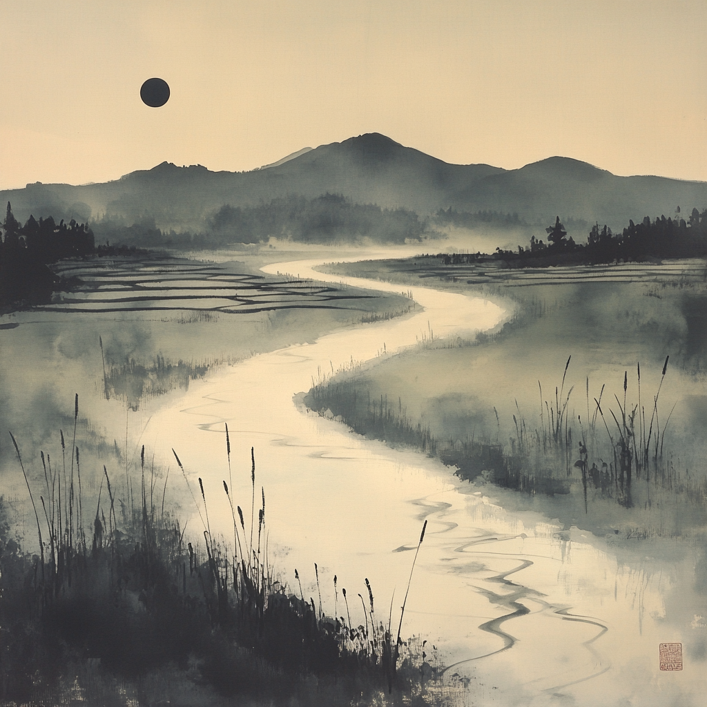 Zhao Mengfu Inspired River Of Lunar Mist Painting by numbers kit