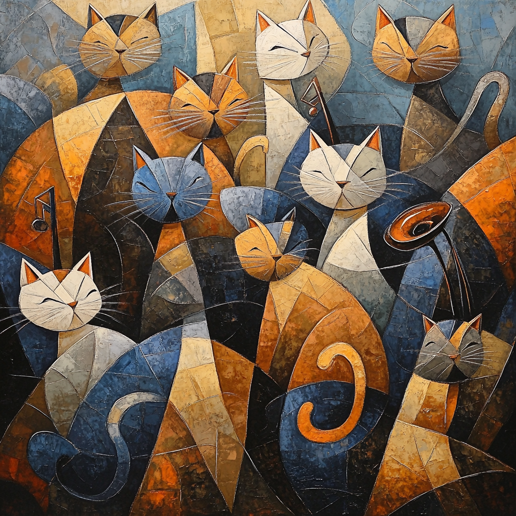 Picasso Inspired Abstract Jazz Cats painting number kit