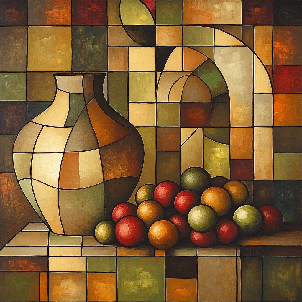 Pablo Picasso Inspired Fragmented Still Life With Vase And Fruit Paint by numbers art