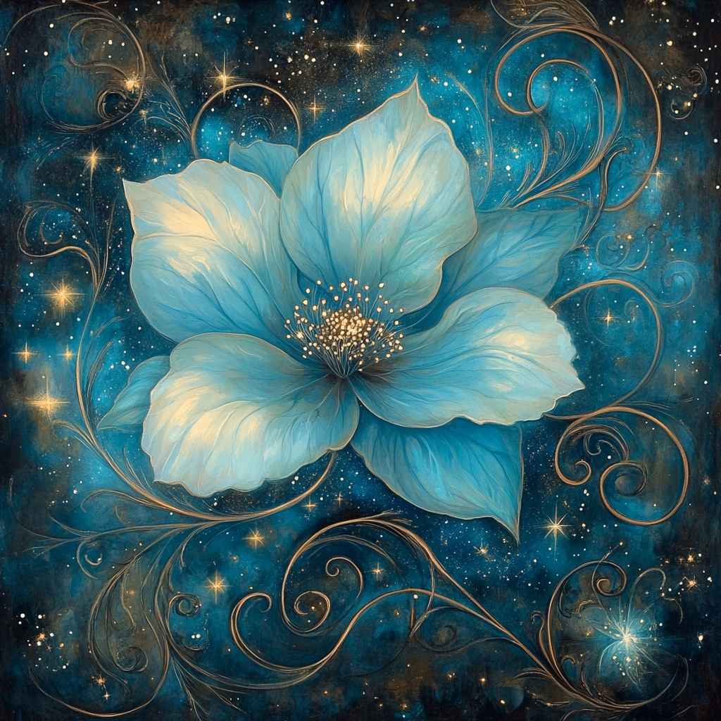 Alphonse Mucha Inspired Luminous Celestial Bloom Number painting
