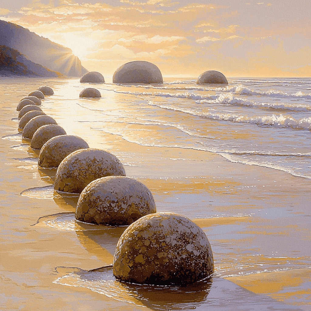 Moeraki Boulders - Otago Coast, New Zealand Number Painting