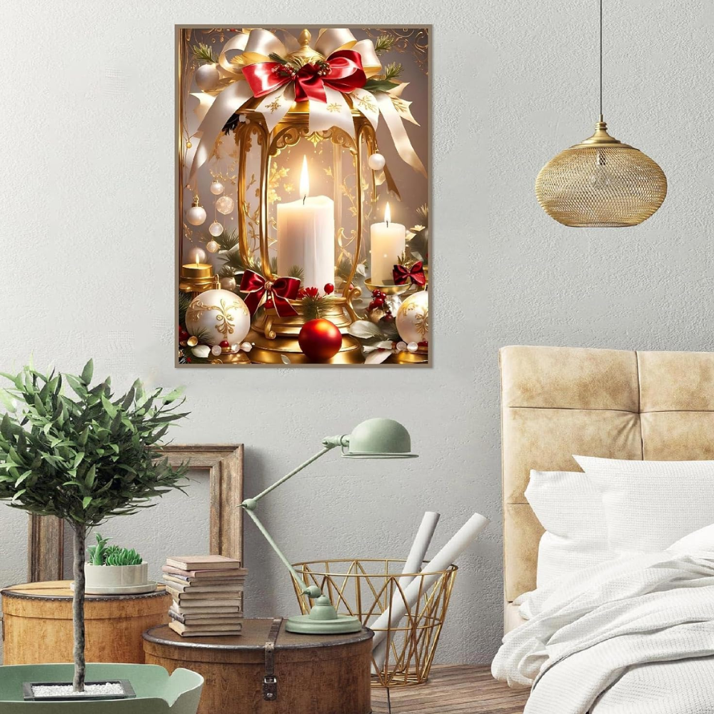 Christmas Candle Paint by Numbers Kit DIY Canvas Painting Set