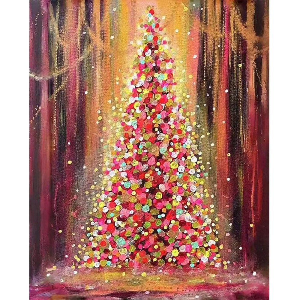 Christmas Tree Paint by Numbers DIY Canvas Kit Without Frame