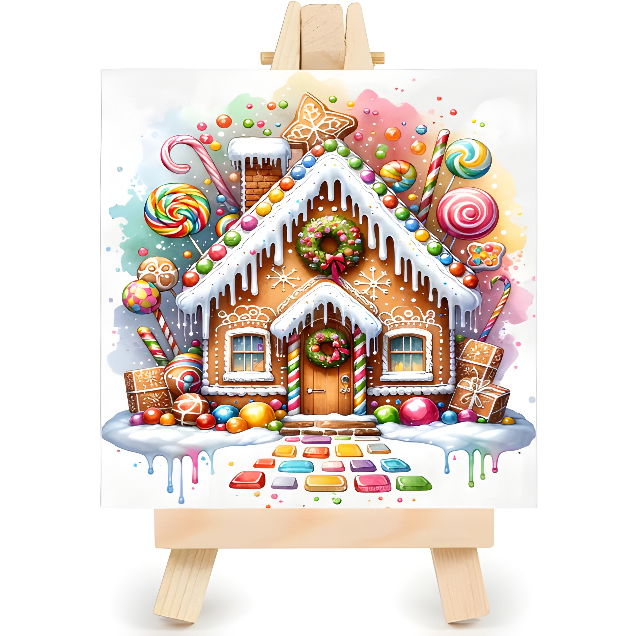 Christmas Tree Paint By Numbers Kit With Frame And Easel Canvas Set