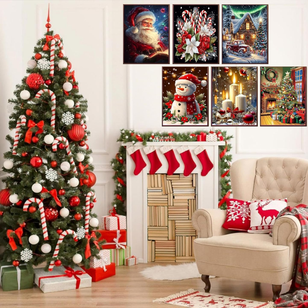 6 Pack Christmas Paint by Numbers Kit DIY Canvas Set Without Frame