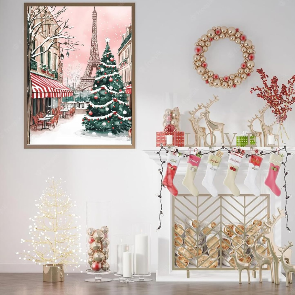 Christmas Paint by Numbers Kit Winter DIY Canvas Set Without Frame