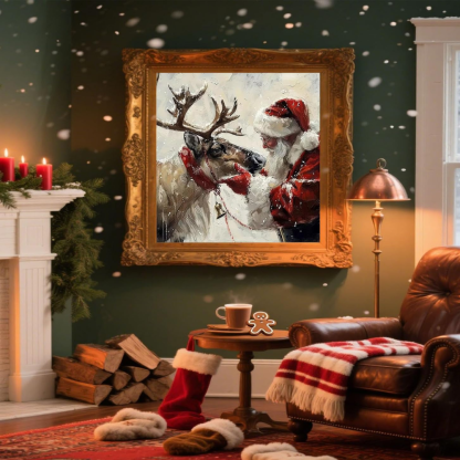 Christmas Reindeer Paint By Numbers Kit With Santa And Elk Scene