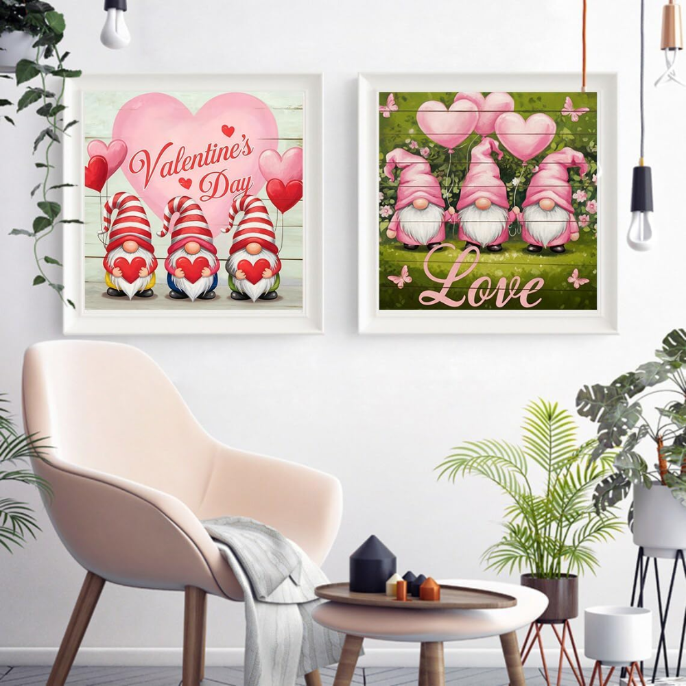 4 Pack Valentine's Day Gnome Paint by Numbers Kit for Adults Beginners Framed