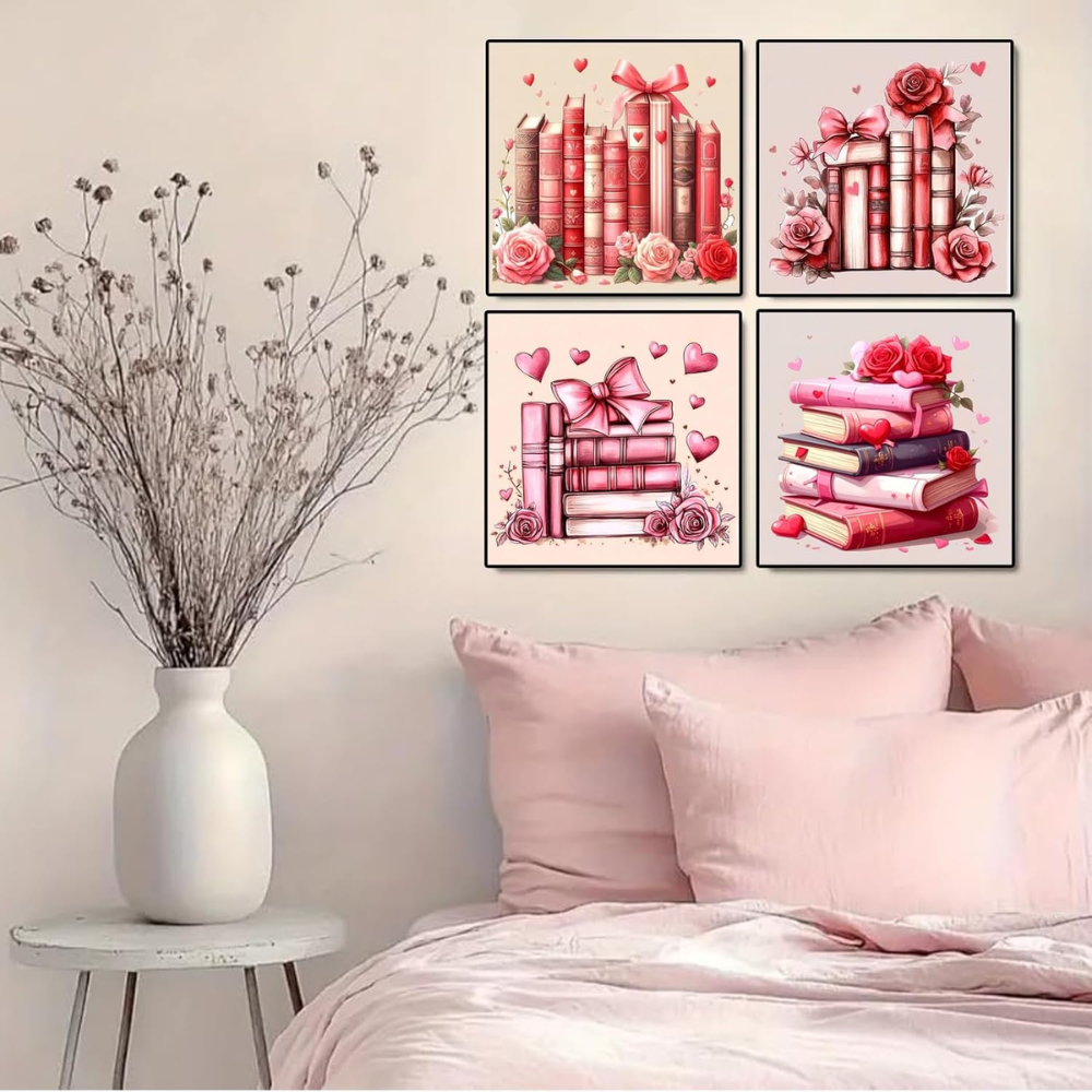 4 Pack Of Framed Paint by Numbers Kit for Adult Beginners Valentine's Day Book