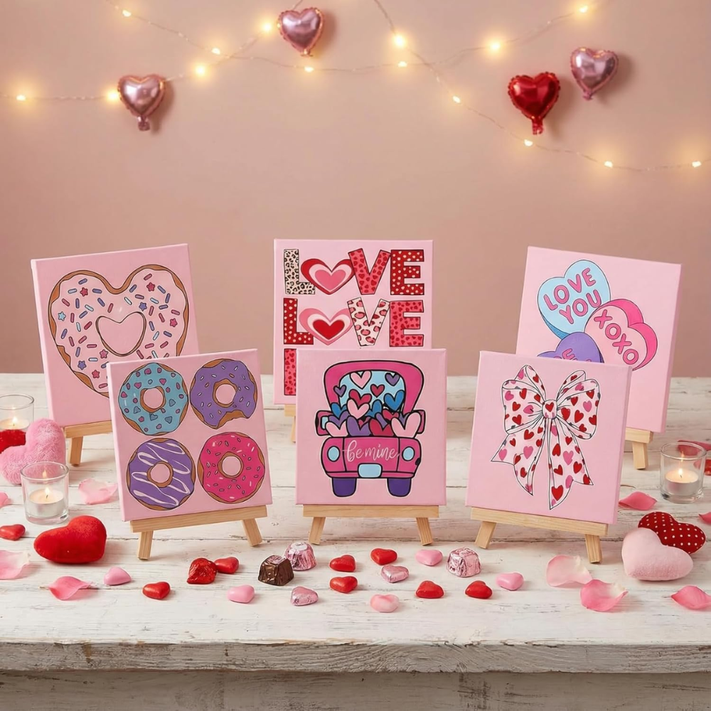 Pack of 6 Valentine Paint by Numbers Kit 8x8 Inch Canvas Set