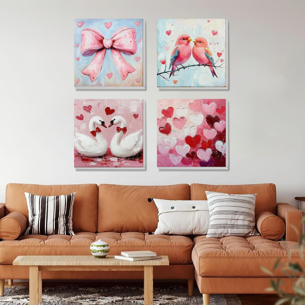 Pack Of 4 Valentine Paint By Numbers Kit 8x8 Inch Bird Design Set