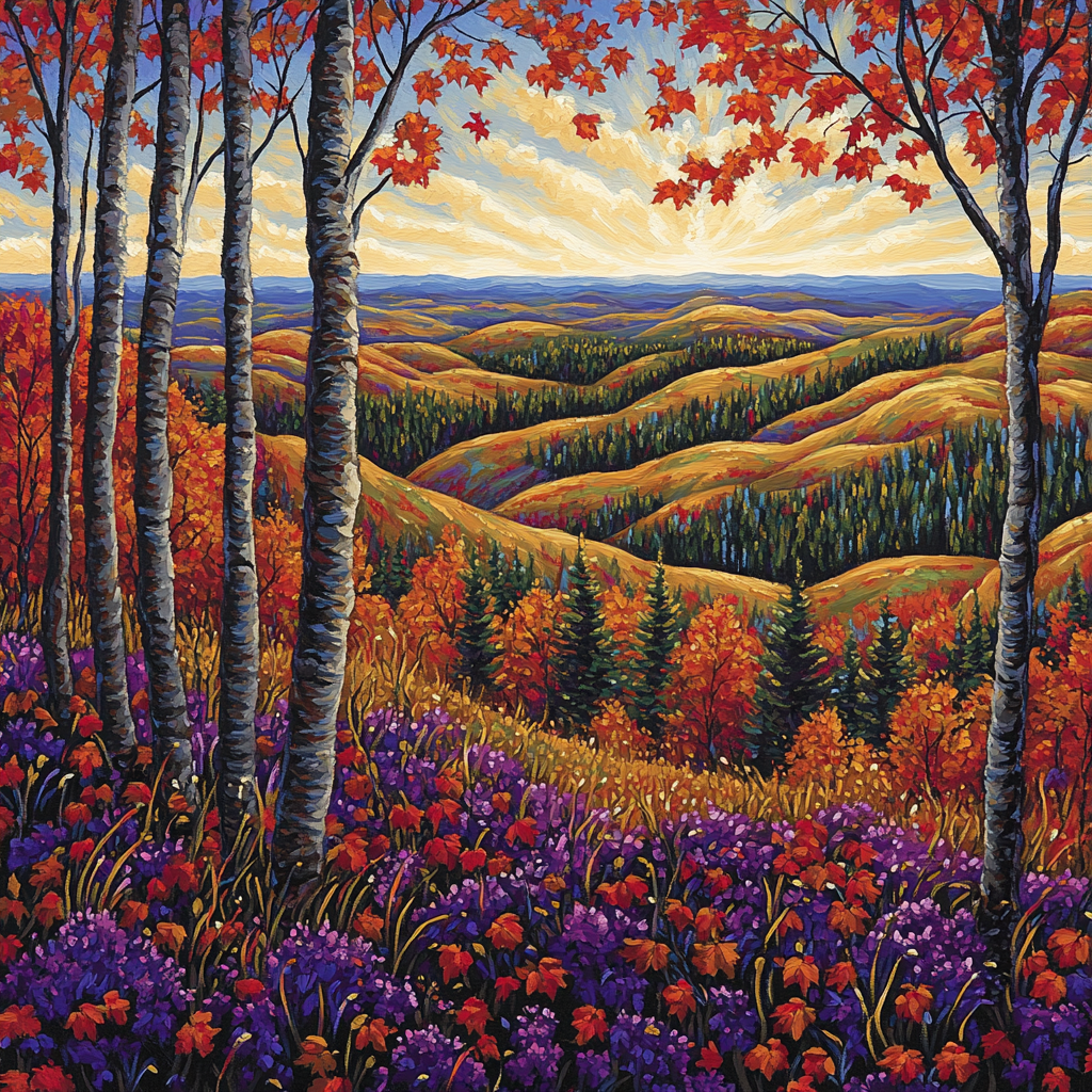 J. E. H. MacDonald Inspired Autumn Blaze Across Algoma Hills paint by numbers