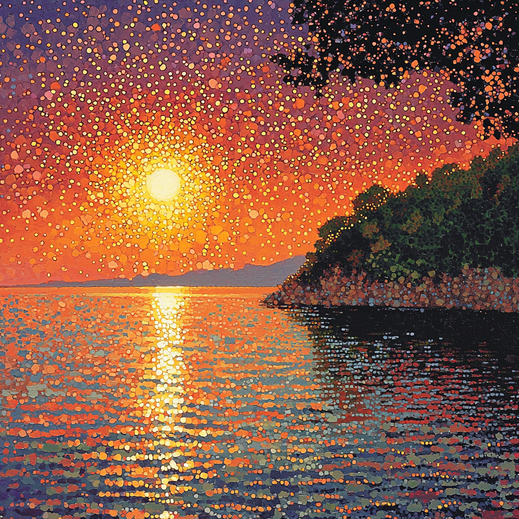 Georges Seurat Inspired Radiant Sunset Mirage Paint By Color
