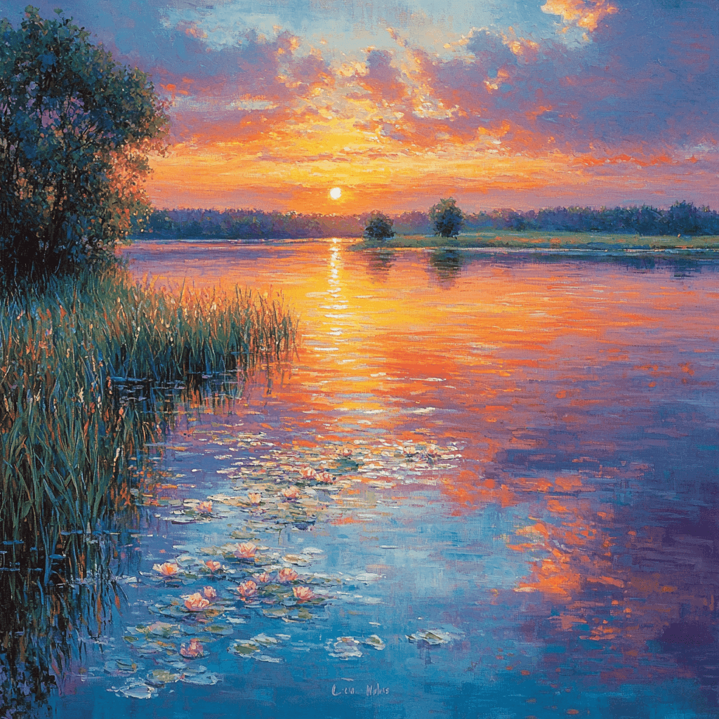 Claude Monet Inspired Sunset Over Water Painting Number Kit