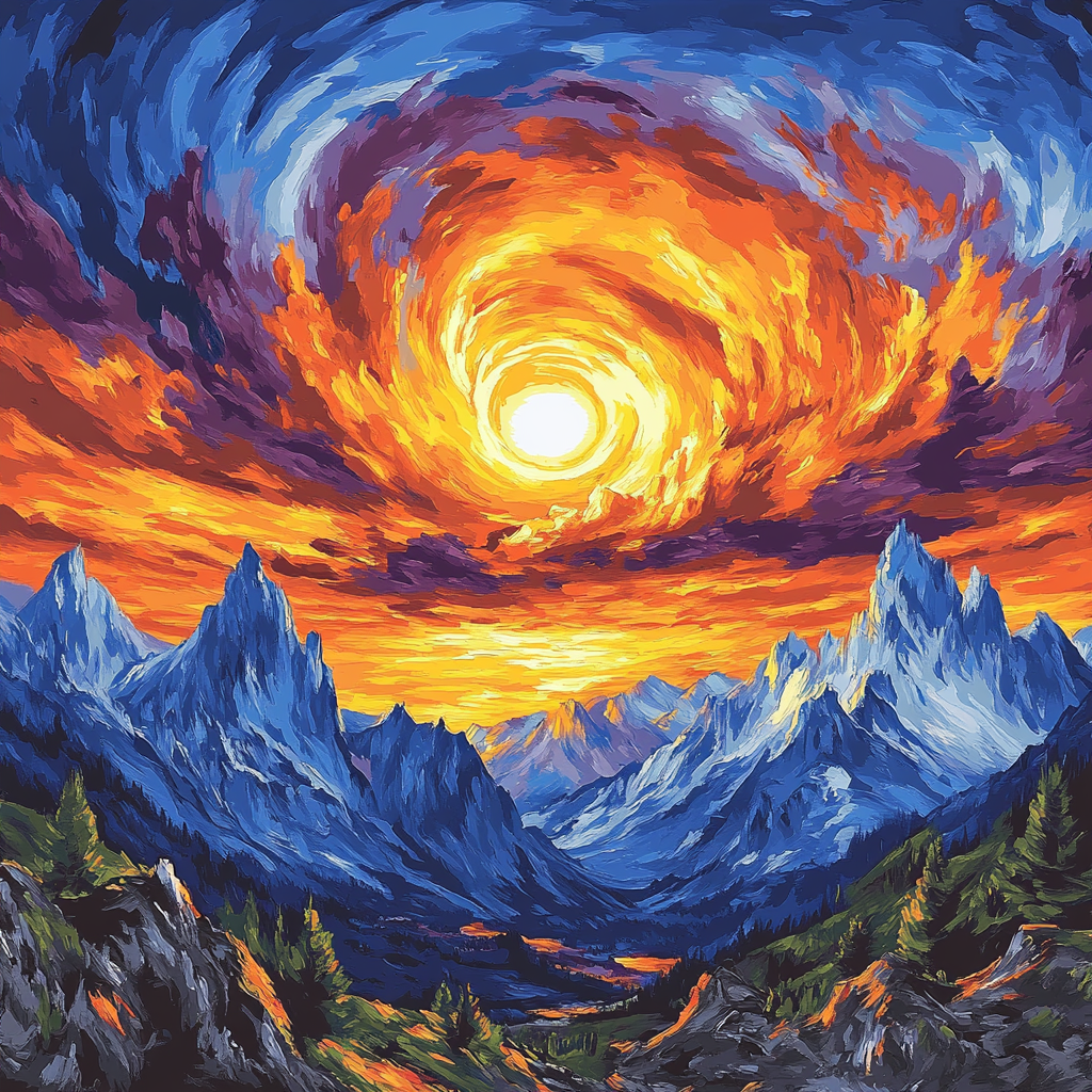 Van Gogh Inspired Mountain Sunset Paint by numbers kits
