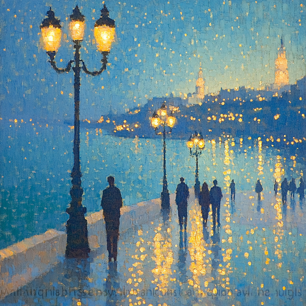 Georges Seurat Inspired Twilight Promenade paint by color