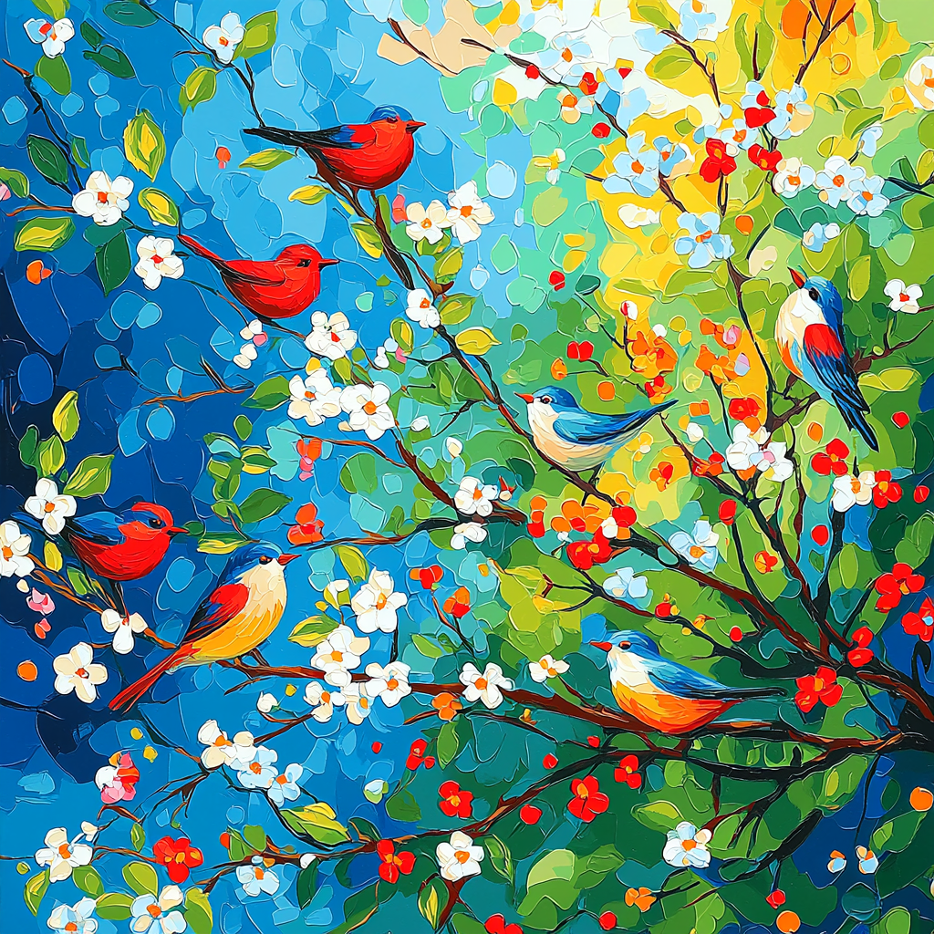 Franz Marc Inspired Vibrant Birdsong Number Painting
