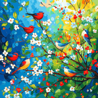 Franz Marc Inspired Vibrant Birdsong Number Painting
