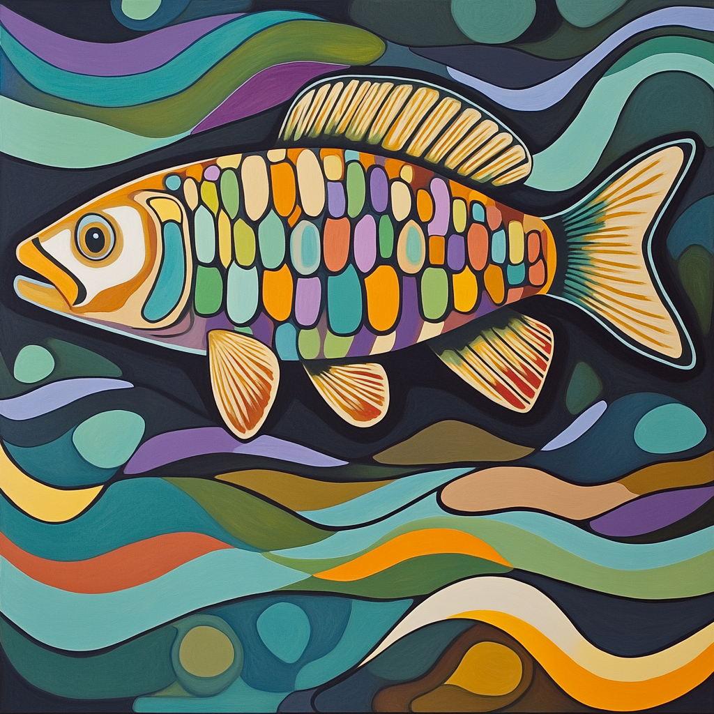 Norval Morrisseau Inspired Fish Of The Flowing River painting number kit