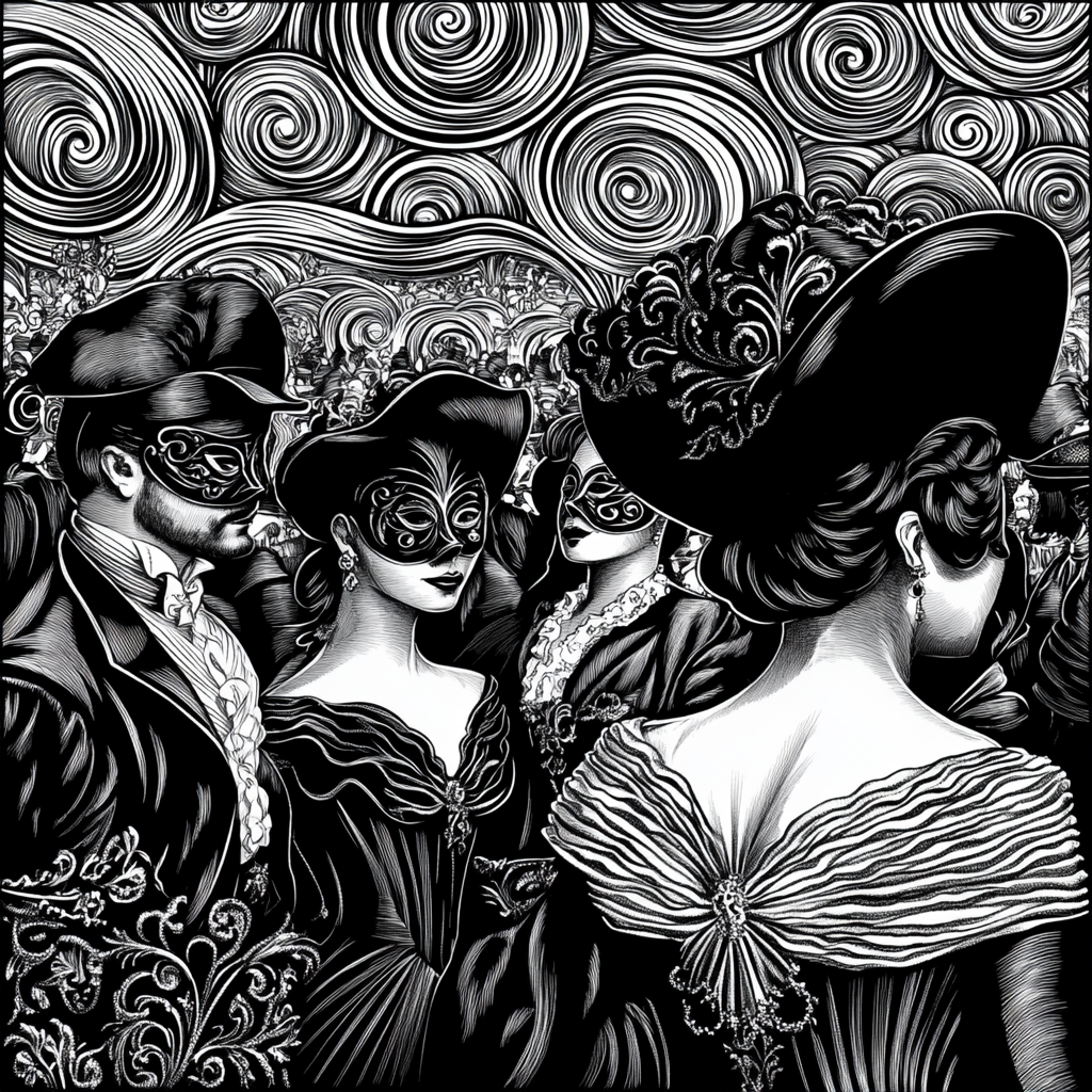 Aubrey Beardsley Inspired Masquerade Ball paint by numbers
