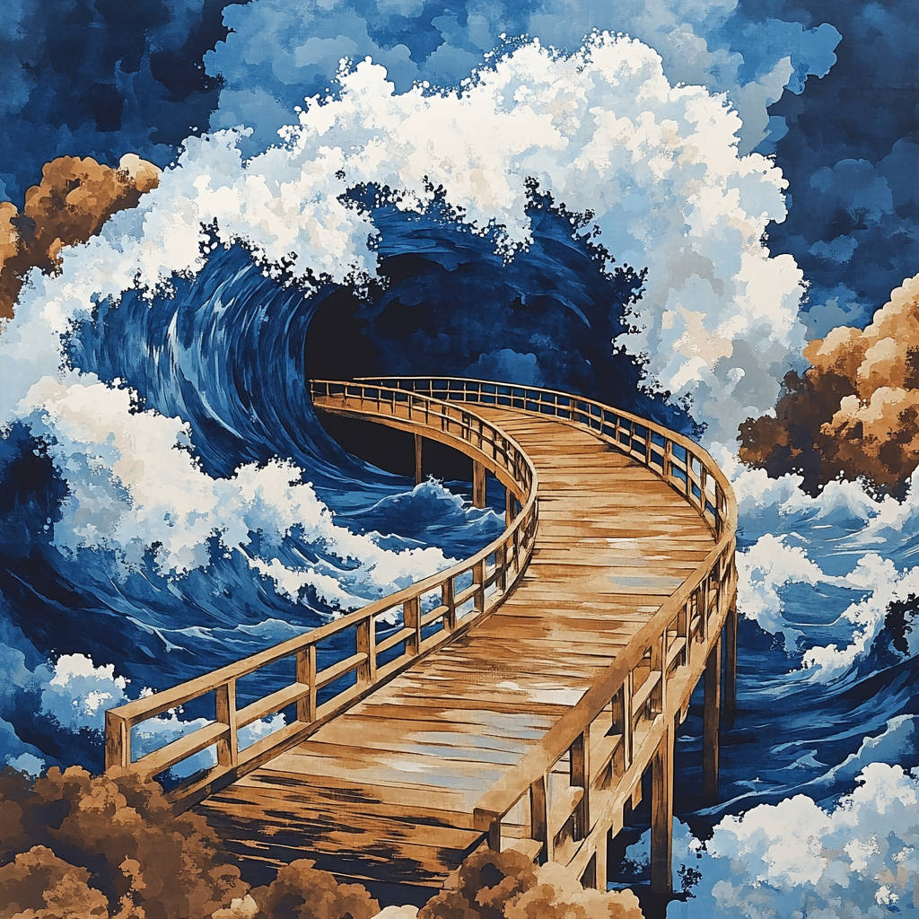 Hokusai Inspired Storm Wave Bridge paint by color
