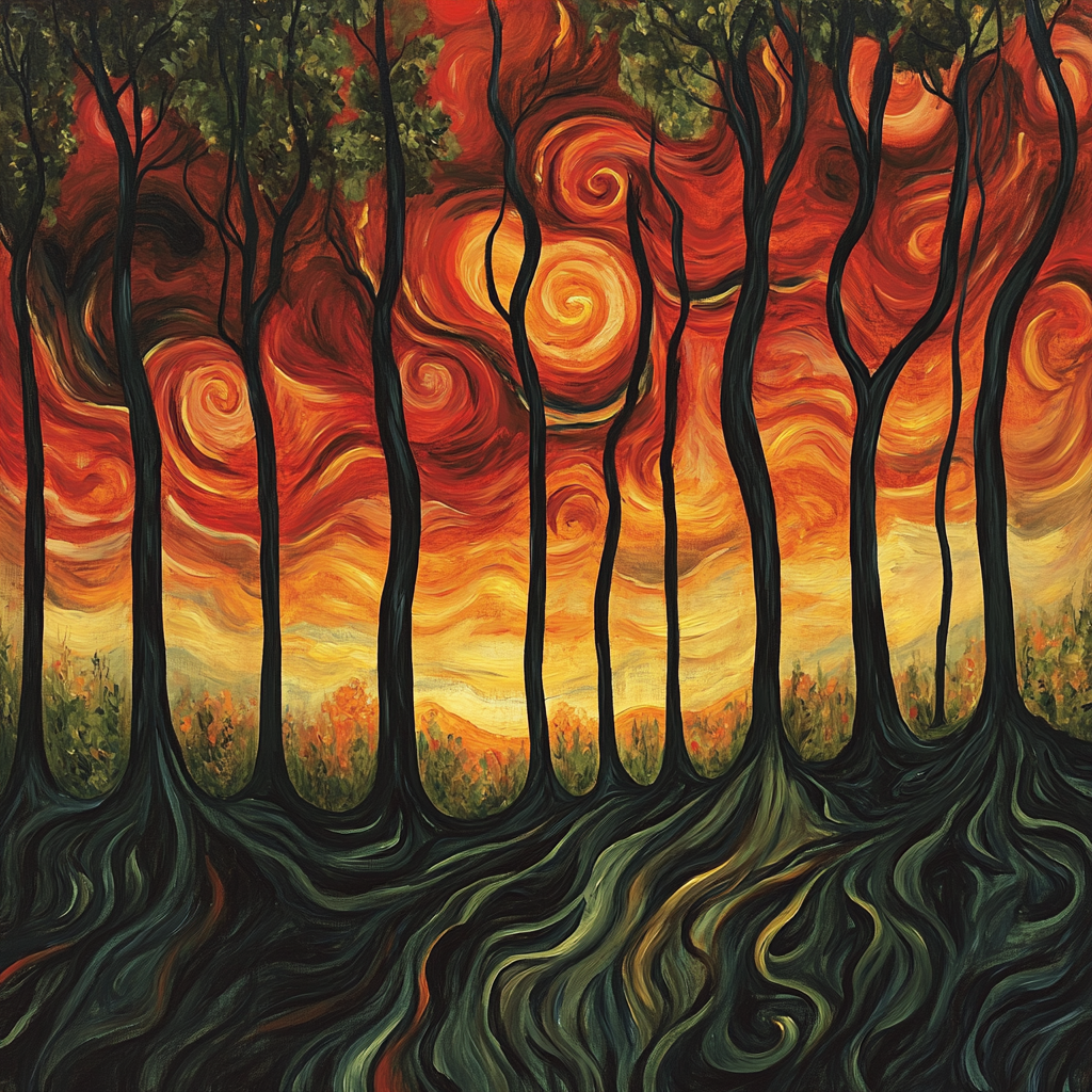 Edvard Munch Inspired Emotional Forest Landscape Numbered painting kits