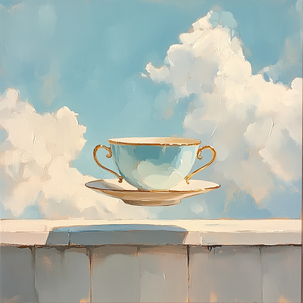 Magritte Inspired Floating Teacup Paint by numbers art