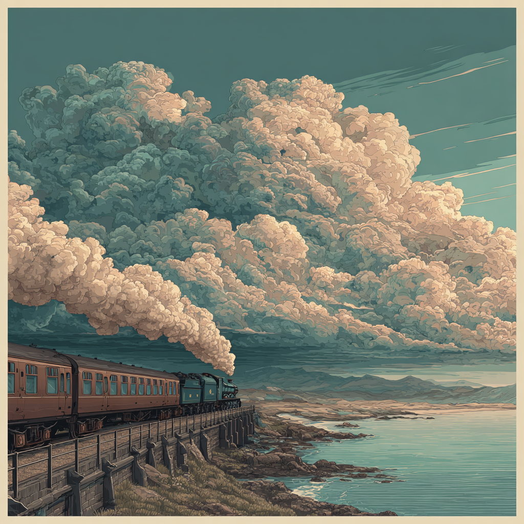 Rene Magritte Inspired Train In Sky Number painting